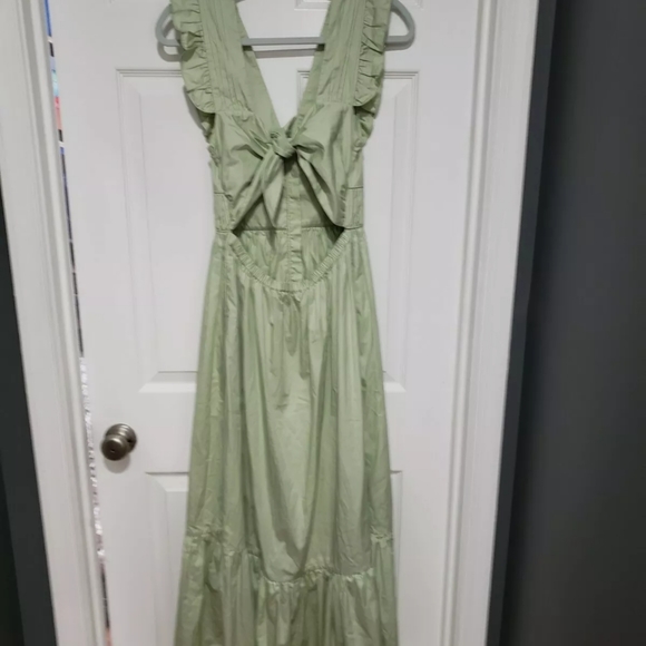 Self Portrait Pistachio cotton poplin maxi dress green 4 - Picture 4 of 8